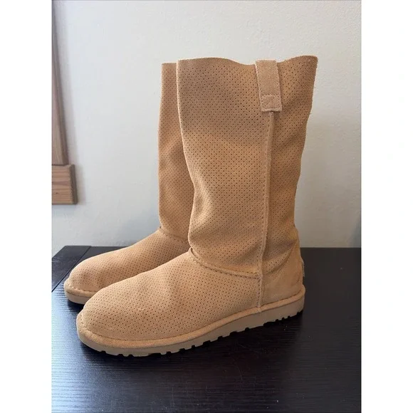 UGG Classic Tall Perforated Suede Boots Womens Size 9 Chestnut Summer